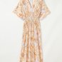 Multicolour Geometric Print Half Sleeve Shirred High Waist Maxi Dress