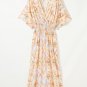 Multicolour Geometric Print Half Sleeve Shirred High Waist Maxi Dress