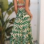 Green Western Aztec Shirred A-line Sleeveless Maxi Dress