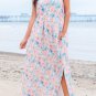 Pink Floral Print Square Neck Backless Long Dress with Slit