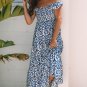 Sky Blue Boho Print Smocked High Waist Maxi Dress