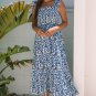 Sky Blue Boho Print Smocked High Waist Maxi Dress