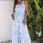Sky Blue Floral Smocked Tied Straps A-Lined Tiered Maxi Dress