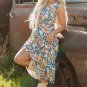 Green Floral Print Trimmed V Neck Tie Waist Sleeveless Holiday Long Dress