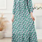 Green Boho Printed Half Sleeve Maxi Dress