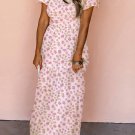 Pink Frilly Shirred Bodice Tiered Floral Maxi Dress
