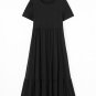Black Solid Color T Shirt High Waist Pocketed Long Dress