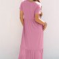 Pink Solid Color T Shirt High Waist Pocketed Long Dress