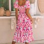 Pink Brush Stroke Printed Smocked Ruffle Tiered Dress