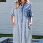 Light Blue Loose Medium Wash Short Sleeve Shirt Chambray Dress