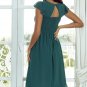 Sea Green Shirred Open Back Sweetheart Neck Ruffled Midi Dress