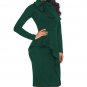 Green Royal Blue Asymmetric Peplum Style Pussy Bow Dress