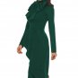 Green Royal Blue Asymmetric Peplum Style Pussy Bow Dress