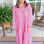 Bonbon Solid Collared V Neck Tiered Loose Fit Midi Dress