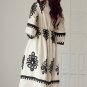 Beige Western Geometric Print 3/4 Sleeve Loose Midi Dress
