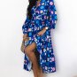 Blue Floral Peasant Sleeve Tiered Ruffle Midi Dress