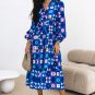 Blue Floral Peasant Sleeve Tiered Ruffle Midi Dress