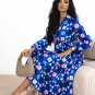 Blue Floral Peasant Sleeve Tiered Ruffle Midi Dress