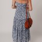 Blue Floral Spaghetti Strap Frilled V Neck Tiered Midi Dress