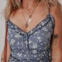 Blue Floral Spaghetti Strap Frilled V Neck Tiered Midi Dress