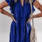 Bluing Ruffled Short Sleeve Collared V Neck Tiered Midi Dress