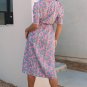 Pink Floral Shirred Puff Sleeve Buttoned Front Midi Dress with Sash
