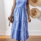 Myosotis Ribbed Vest Patchwork Tiered Midi Dress with Pockets