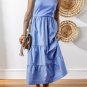 Myosotis Ribbed Vest Patchwork Tiered Midi Dress with Pockets