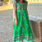 Green Floral Print Contrast Trim Knotted Straps Midi Dress