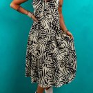 Khaki Tropical Palm Print Wrapped V Neck Spaghetti Straps Tiered Dress