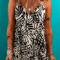 Khaki Tropical Palm Print Wrapped V Neck Spaghetti Straps Tiered Dress
