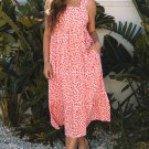 Pink Geometric Print Knot Back Sleeveless Ruffle Hem Dress