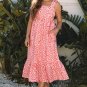 Pink Geometric Print Knot Back Sleeveless Ruffle Hem Dress