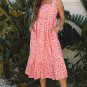 Pink Geometric Print Knot Back Sleeveless Ruffle Hem Dress