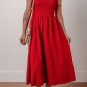Racing Red Textured Shirred Ruffled Trim Spaghetti Strap Midi Dress