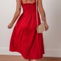 Racing Red Textured Shirred Ruffled Trim Spaghetti Strap Midi Dress