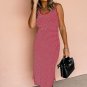 Red Stripe Criss Cross Side Slits Slim Fit Sleeveless Midi Dress