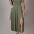 Four Leaf Clover Sleeveless Scoop Neck Flared Split Midi Dress