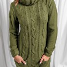 Olive Cowl Neck Cable Knit Sweater Dress