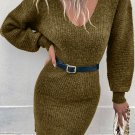 Green V Neck Bodycon Sweater Dress