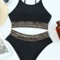 Black Rose Leopard Mesh Trim 2pcs Bikini Swimsuit