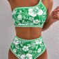 Green Floral Print One Shoulder High Waist Bikini Set