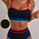 Black Triple Color Trimmed High Waist Bikini Set