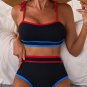 Black Triple Color Trimmed High Waist Bikini Set