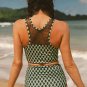 Green Dotted Mesh Plaid Patchwork High Waisted Bikini