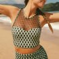 Green Dotted Mesh Plaid Patchwork High Waisted Bikini