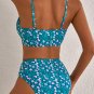 Blue Floral Print Smocked Cute Bikini Set