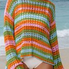 Carrot Multi Stripe Open Knit Sweater Beach Cover Up