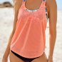 Orange Printed Splicing Racerback Tankini