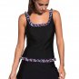Ruffle Trim Black Active Tank Top and Skort Swimsuit